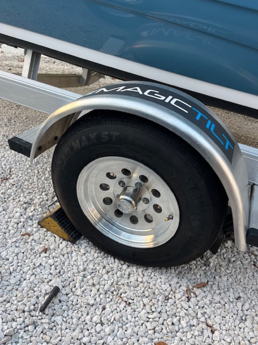 Boat trailer tire inspection by K & W Mobile Tire Service at a boat ramp in Volusia County, Florida — we come to the ramp, marina, or storage for boat trailer tire service